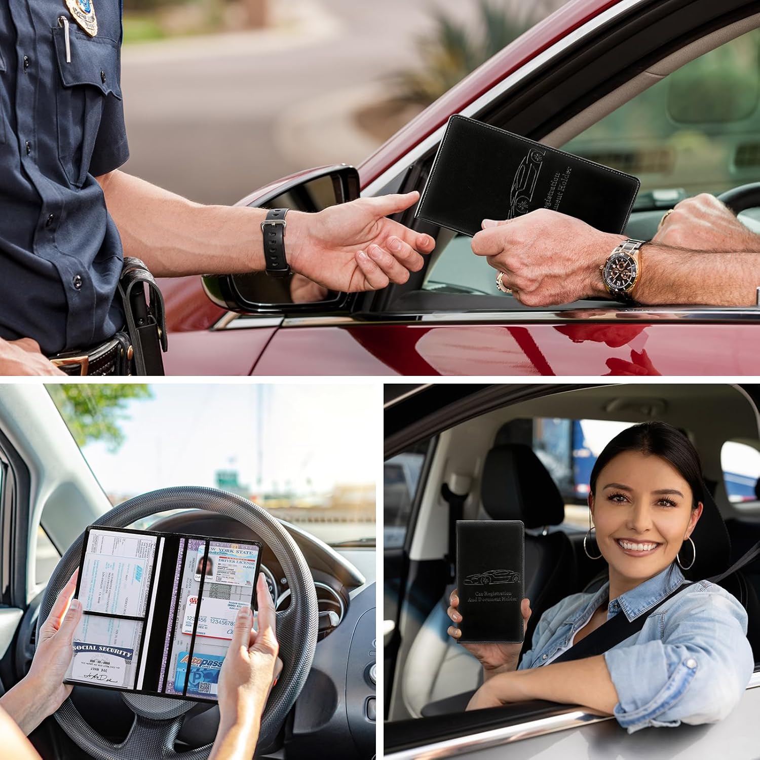 Car Registration and Insurance Card Holder for Women Men, Black Glove Box Paperwork Organizer with Magnetic Buckle for Easy Access and Protect Documents and Various Cards in Vehicle - Image 2