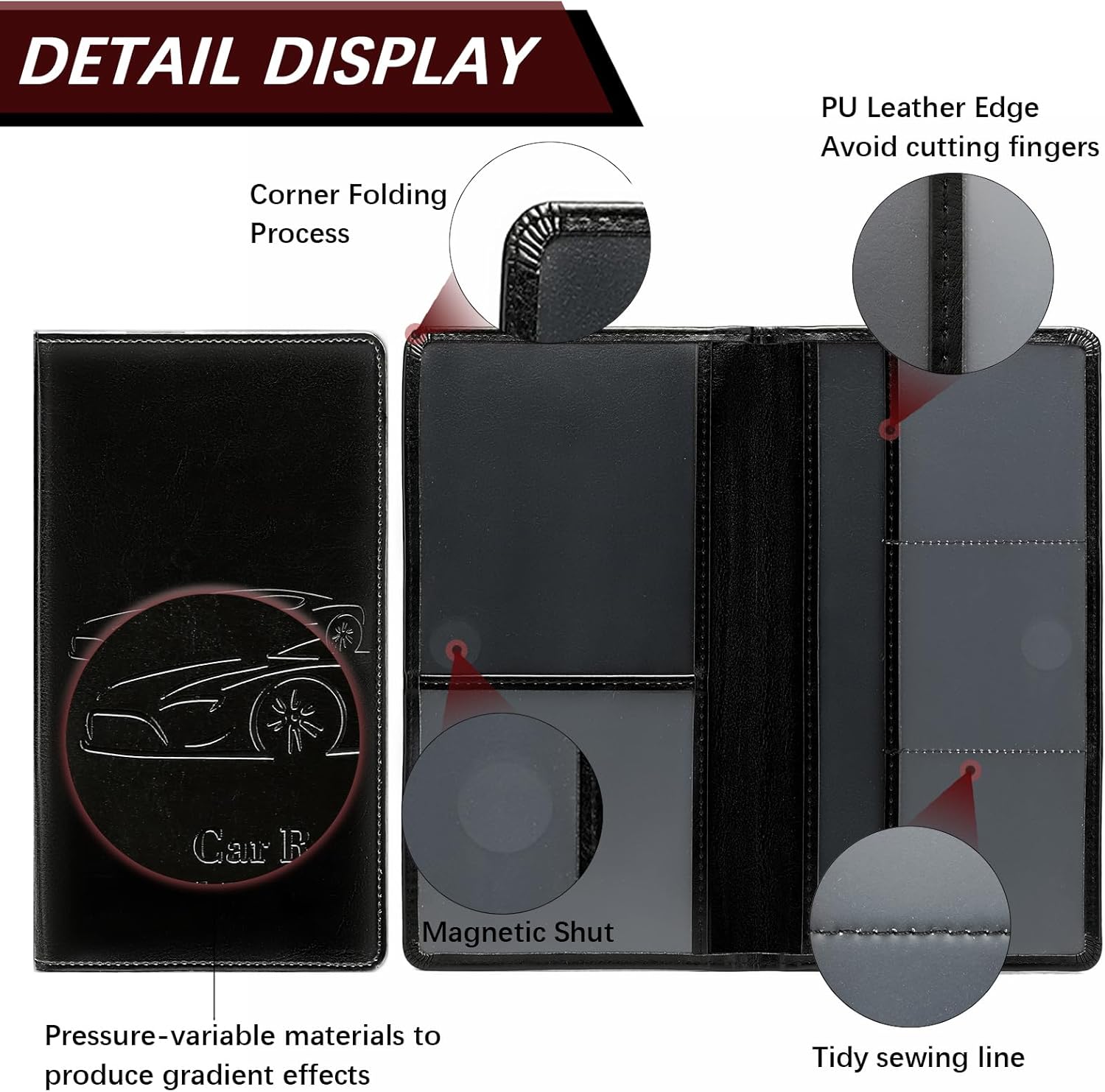 Car Registration and Insurance Card Holder for Women Men, Black Glove Box Paperwork Organizer with Magnetic Buckle for Easy Access and Protect Documents and Various Cards in Vehicle - Image 4