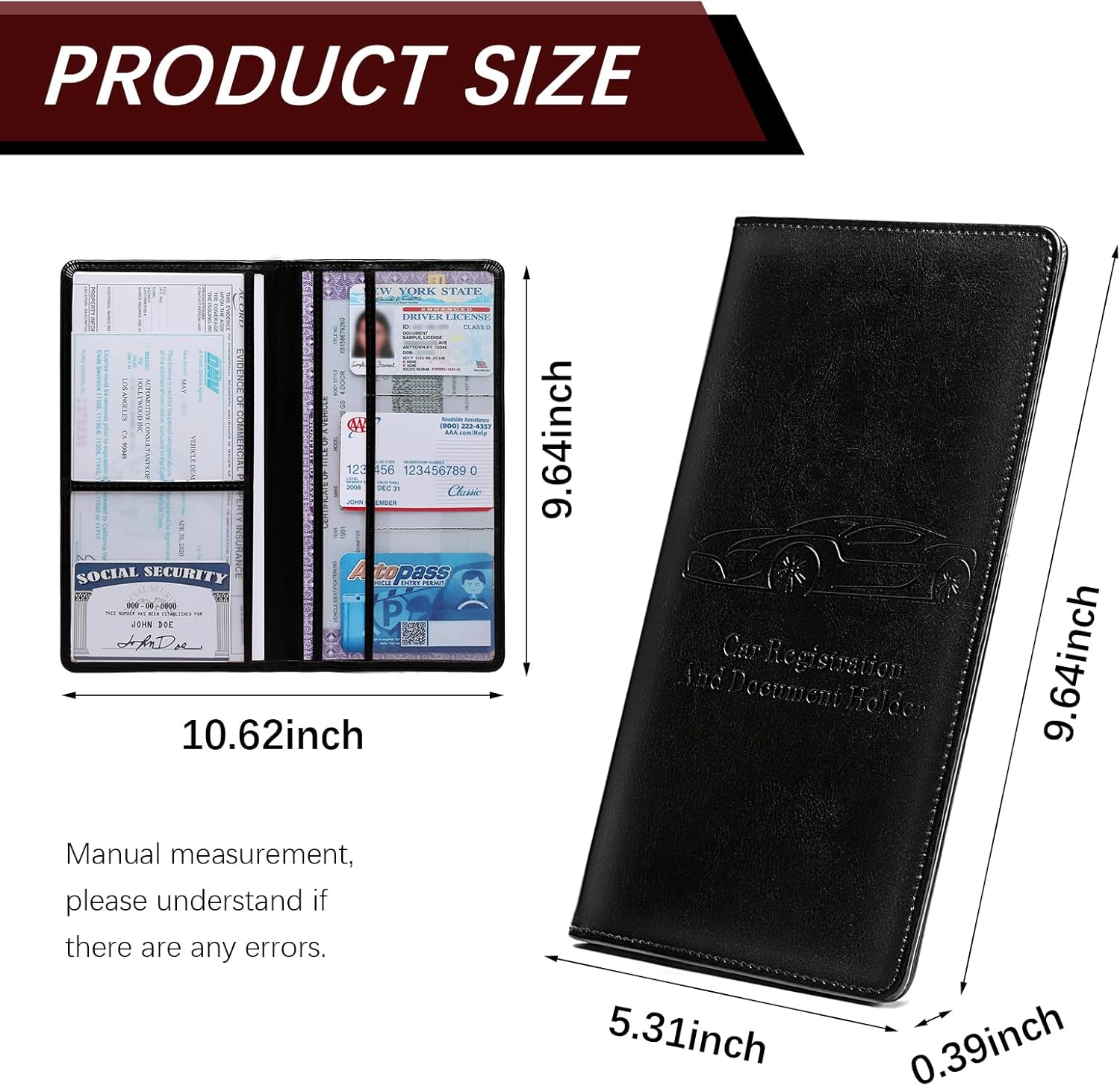 Car Registration and Insurance Card Holder for Women Men, Black Glove Box Paperwork Organizer with Magnetic Buckle for Easy Access and Protect Documents and Various Cards in Vehicle - Image 7